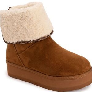 Muk Luks Adelle Platform Foldover Bootie- Chestnut